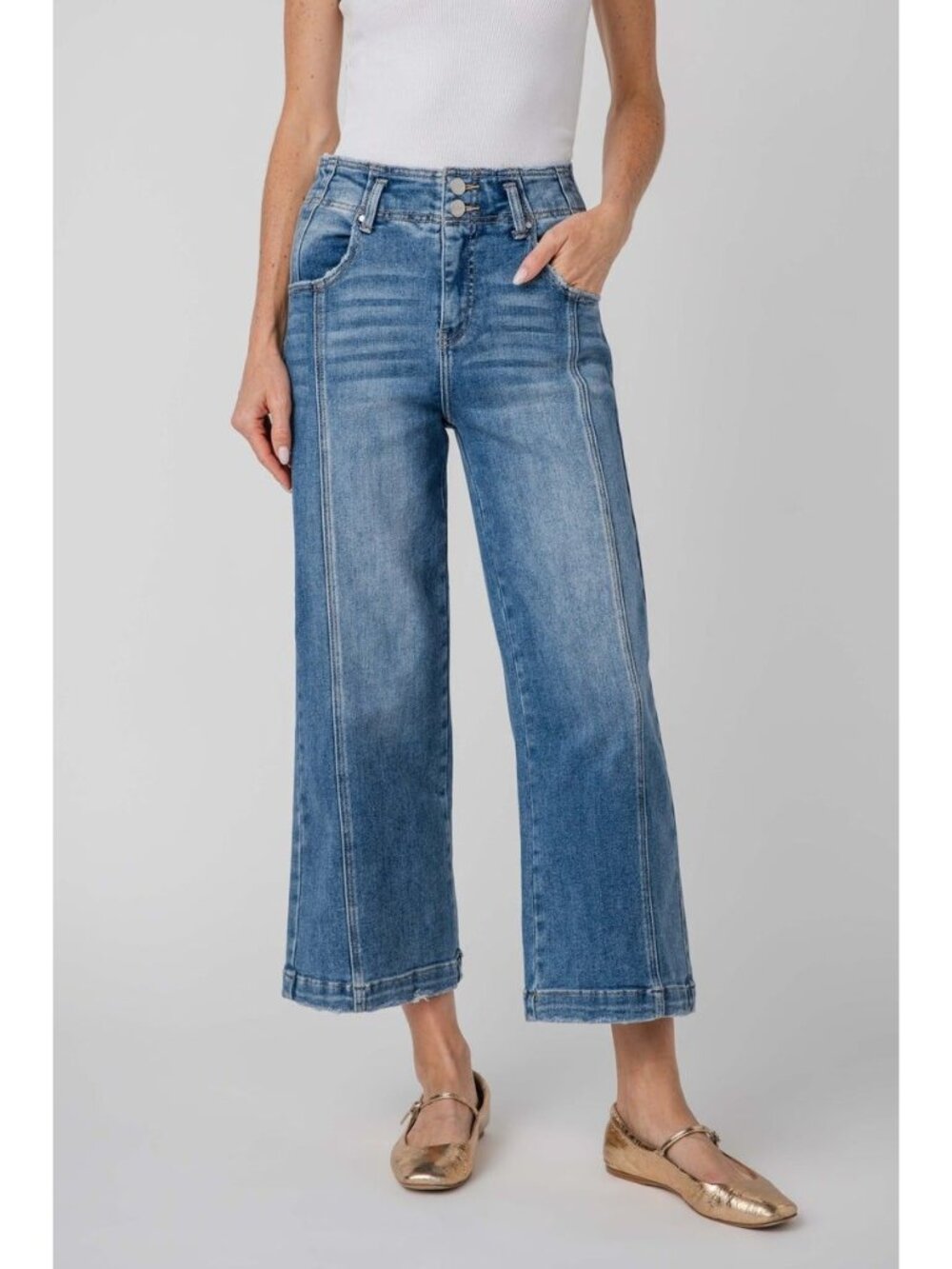 Freckled Poppy Risen Women 1XL Wide Leg Eve Jean High Rise Medium Wash Denim